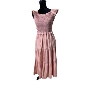 Sea New York Pink Backless Ruffle Strap Smocked Bodice Midi Dress Sz 4